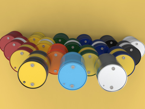 STACKED VARIOUS COLOR FUEL OIL STEEL DRUM GALLON BARREL GAS TANK Modelo 3D