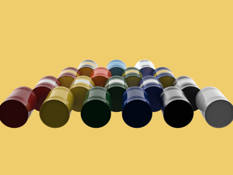 STACKED VARIOUS COLOR FUEL OIL STEEL DRUM GALLON BARREL GAS TANK Modelo 3D