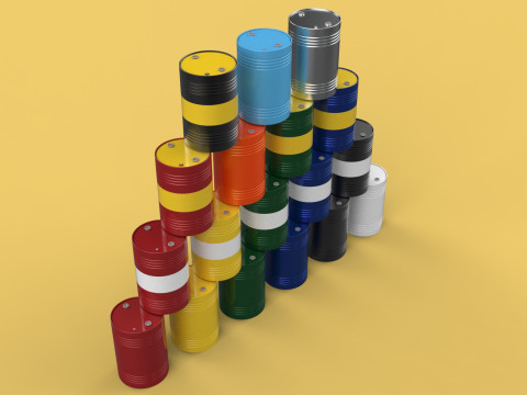 STACKED VARIOUS COLOR FUEL OIL STEEL DRUM GALLON BARREL GAS TANK Modelo 3D