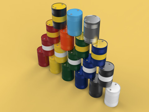 STACKED VARIOUS COLOR FUEL OIL STEEL DRUM GALLON BARREL GAS TANK Modelo 3D