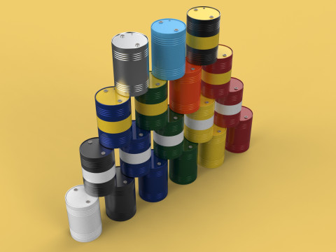 STACKED VARIOUS COLOR FUEL OIL STEEL DRUM GALLON BARREL GAS TANK Modelo 3D
