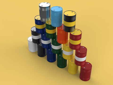 STACKED VARIOUS COLOR FUEL OIL STEEL DRUM GALLON BARREL GAS TANK Modelo 3D