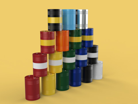 STACKED VARIOUS COLOR FUEL OIL STEEL DRUM GALLON BARREL GAS TANK Modelo 3D