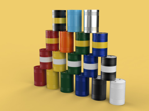 STACKED VARIOUS COLOR FUEL OIL STEEL DRUM GALLON BARREL GAS TANK Modelo 3D