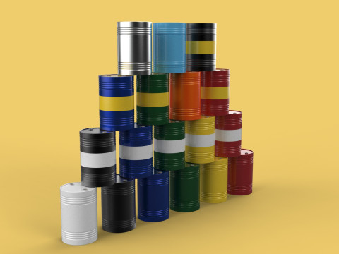STACKED VARIOUS COLOR FUEL OIL STEEL DRUM GALLON BARREL GAS TANK Modelo 3D