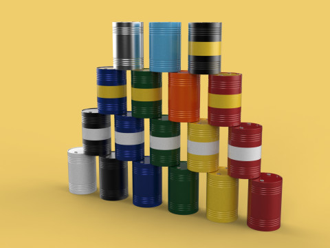 STACKED VARIOUS COLOR FUEL OIL STEEL DRUM GALLON BARREL GAS TANK Modelo 3D