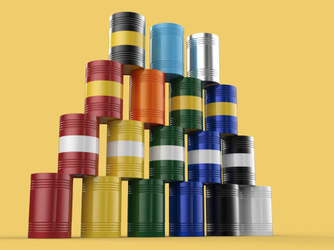 STACKED VARIOUS COLOR FUEL OIL STEEL DRUM GALLON BARREL GAS TANK Modelo 3D