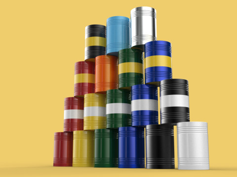 STACKED VARIOUS COLOR FUEL OIL STEEL DRUM GALLON BARREL GAS TANK Modelo 3D