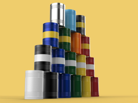 STACKED VARIOUS COLOR FUEL OIL STEEL DRUM GALLON BARREL GAS TANK Modelo 3D