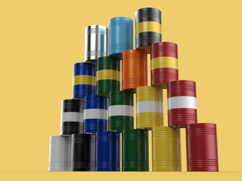 STACKED VARIOUS COLOR FUEL OIL STEEL DRUM GALLON BARREL GAS TANK Modelo 3D