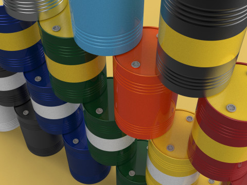 STACKED VARIOUS COLOR FUEL OIL STEEL DRUM GALLON BARREL GAS TANK Modelo 3D