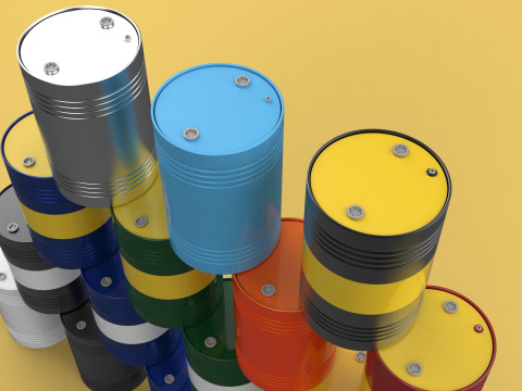 STACKED VARIOUS COLOR FUEL OIL STEEL DRUM GALLON BARREL GAS TANK Modelo 3D