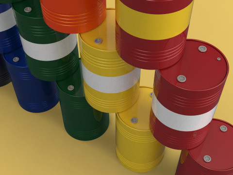 STACKED VARIOUS COLOR FUEL OIL STEEL DRUM GALLON BARREL GAS TANK Modelo 3D