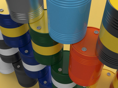 STACKED VARIOUS COLOR FUEL OIL STEEL DRUM GALLON BARREL GAS TANK Modelo 3D