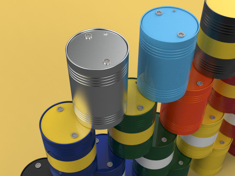 STACKED VARIOUS COLOR FUEL OIL STEEL DRUM GALLON BARREL GAS TANK Modelo 3D