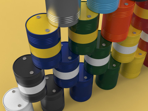 STACKED VARIOUS COLOR FUEL OIL STEEL DRUM GALLON BARREL GAS TANK Modelo 3D