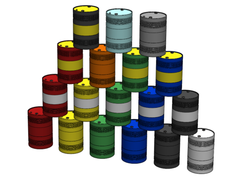 STACKED VARIOUS COLOR FUEL OIL STEEL DRUM GALLON BARREL GAS TANK Modelo 3D