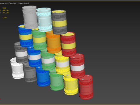 STACKED VARIOUS COLOR FUEL OIL STEEL DRUM GALLON BARREL GAS TANK Modelo 3D