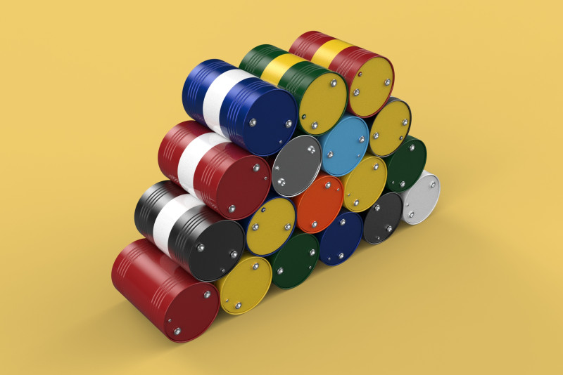 STEEL DRUM BARREL STACKED VARIOUS COLOR GALLON GAS TANK OIL FUEL 3D Model .c4d .max .obj .3ds .fbx .stl .blend