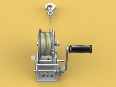 STANDARD MANUAL HAND LEVER CRANK WINCH HOIST WIRE LIFTING CRANE 3D Model
