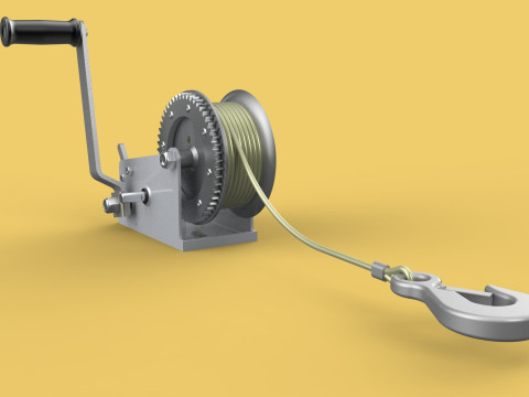 STANDARD MANUAL HAND LEVER CRANK WINCH HOIST WIRE LIFTING CRANE 3D Model