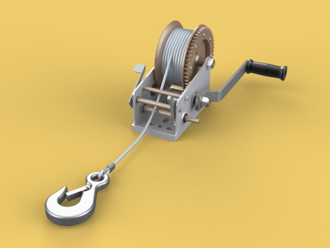 MANUAL ROTARY HAND CRANK WINCH HOIST WIRE ROPE SLING LIFT CRANE 3D मॉडल