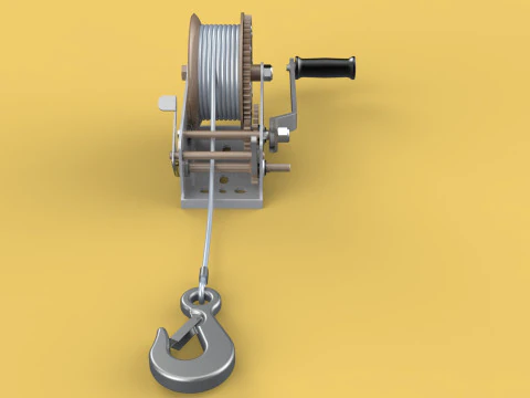 MANUAL ROTARY HAND CRANK WINCH HOIST WIRE ROPE SLING LIFT CRANE 3D Model