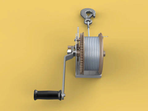 MANUAL ROTARY HAND CRANK WINCH HOIST WIRE ROPE SLING LIFT CRANE 3D Model