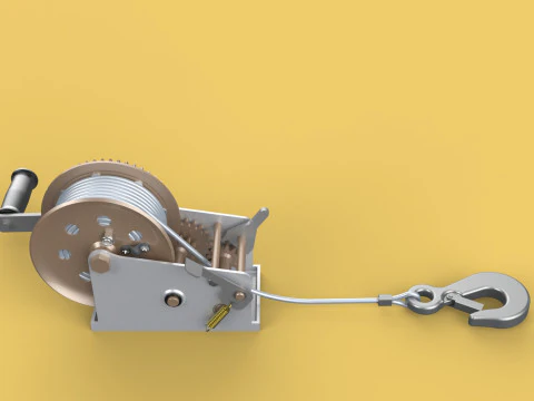 MANUAL ROTARY HAND CRANK WINCH HOIST WIRE ROPE SLING LIFT CRANE 3D Model