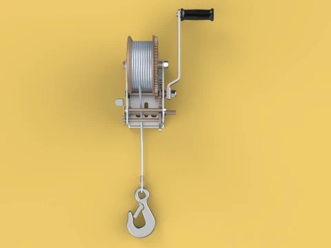 MANUAL ROTARY HAND CRANK WINCH HOIST WIRE ROPE SLING LIFT CRANE 3D Model