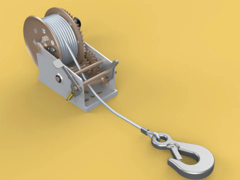 MANUAL ROTARY HAND CRANK WINCH HOIST WIRE ROPE SLING LIFT CRANE 3D Model