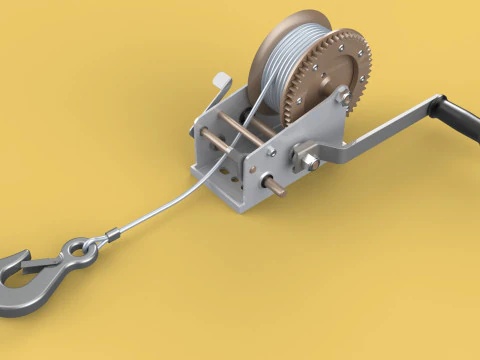 MANUAL ROTARY HAND CRANK WINCH HOIST WIRE ROPE SLING LIFT CRANE 3D Model