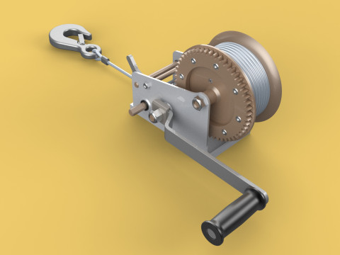 MANUAL ROTARY HAND CRANK WINCH HOIST WIRE ROPE SLING LIFT CRANE 3D Модель