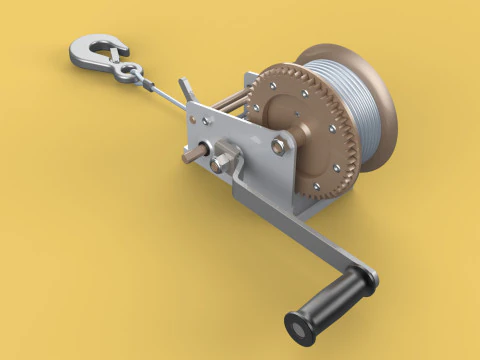 MANUAL ROTARY HAND CRANK WINCH HOIST WIRE ROPE SLING LIFT CRANE 3D Model
