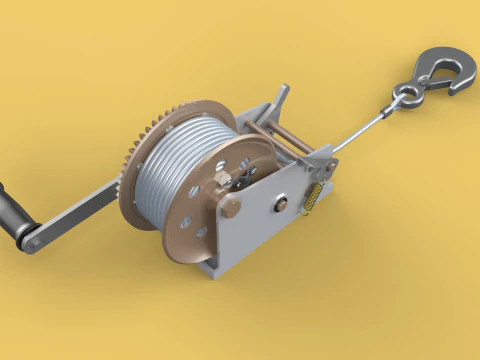MANUAL ROTARY HAND CRANK WINCH HOIST WIRE ROPE SLING LIFT CRANE 3D Model