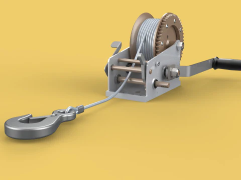 MANUAL ROTARY HAND CRANK WINCH HOIST WIRE ROPE SLING LIFT CRANE 3D Model