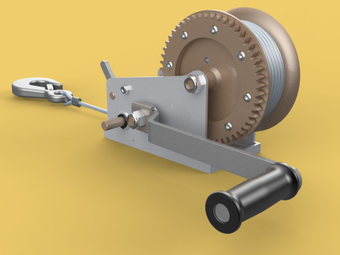 MANUAL ROTARY HAND CRANK WINCH HOIST WIRE ROPE SLING LIFT CRANE 3D Модель