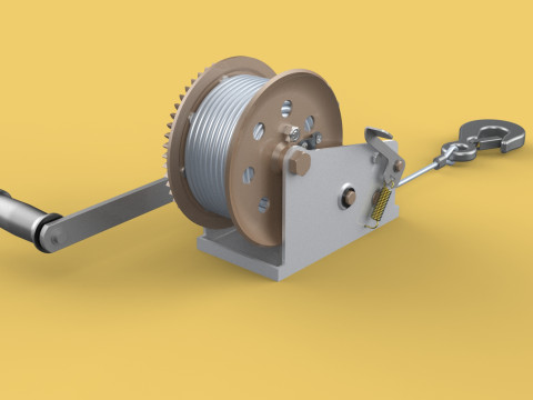 MANUAL ROTARY HAND CRANK WINCH HOIST WIRE ROPE SLING LIFT CRANE 3D Модель