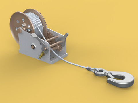 MANUAL ROTARY HAND CRANK WINCH HOIST WIRE ROPE SLING LIFT CRANE 3D Модель