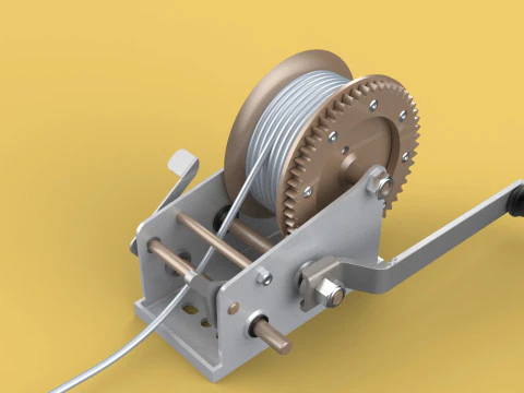 MANUAL ROTARY HAND CRANK WINCH HOIST WIRE ROPE SLING LIFT CRANE 3D Model