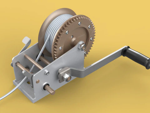 MANUAL ROTARY HAND CRANK WINCH HOIST WIRE ROPE SLING LIFT CRANE 3D Model
