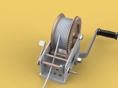 MANUAL ROTARY HAND CRANK WINCH HOIST WIRE ROPE SLING LIFT CRANE 3D Model
