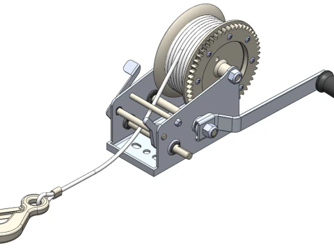 MANUAL ROTARY HAND CRANK WINCH HOIST WIRE ROPE SLING LIFT CRANE 3D Model