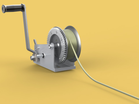 HEAVY DUTY HAND LEVER CRANK WINCH LONG STEEL CABLE ROPE SLING 3D Model
