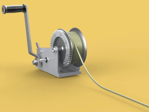 HEAVY DUTY HAND LEVER CRANK WINCH LONG STEEL CABLE ROPE SLING 3D Model