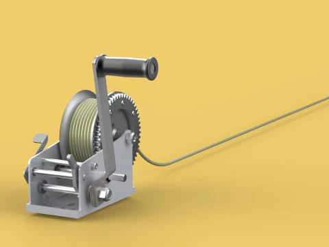 HEAVY DUTY HAND LEVER CRANK WINCH LONG STEEL CABLE ROPE SLING 3D Model