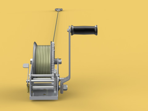 HEAVY DUTY HAND LEVER CRANK WINCH LONG STEEL CABLE ROPE SLING 3D Model