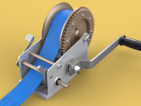 MANUAL ROTARY HAND CRANK WINCH HOIST BELT WEBBING STRAP CRANE 3D Model