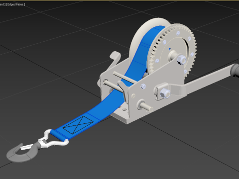 MANUAL ROTARY HAND CRANK WINCH HOIST BELT WEBBING STRAP CRANE 3D Model