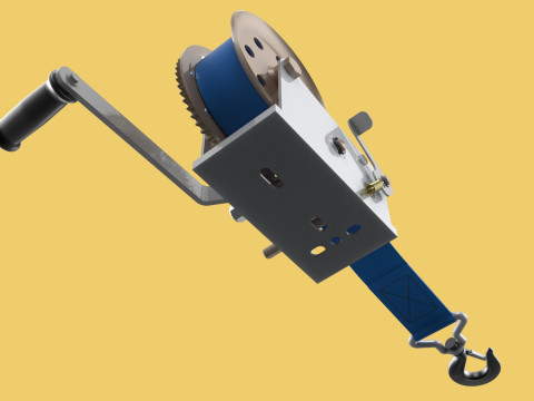 MANUAL ROTARY HAND CRANK WINCH HOIST BELT WEBBING STRAP CRANE 3D Model